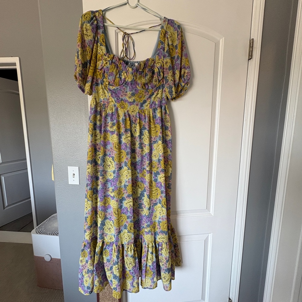 ASTR The Label Floral Dress in Yellow and Purple